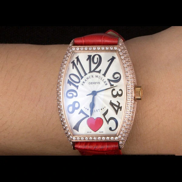 Frank Muller Heart Diamond Gold Bezel Red Leather Band new59685