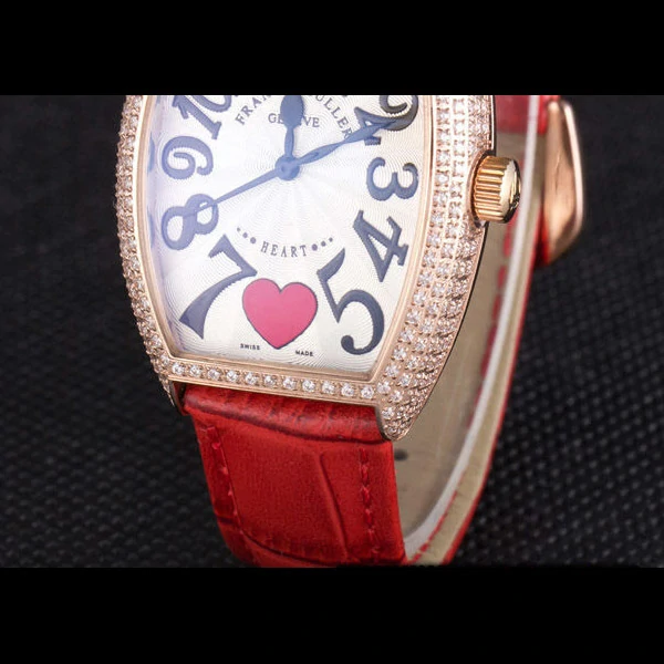 Frank Muller Heart Diamond Gold Bezel Red Leather Band new59685