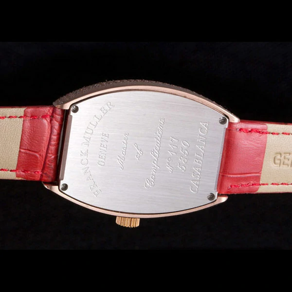 Frank Muller Heart Diamond Gold Bezel Red Leather Band new59685