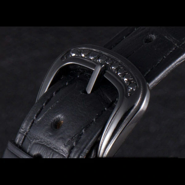 Frank Muller Heart Diamond Silver Bezel Black Leather Band new59686