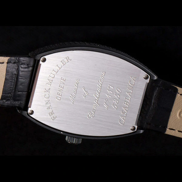 Frank Muller Heart Diamond Silver Bezel Black Leather Band new59686