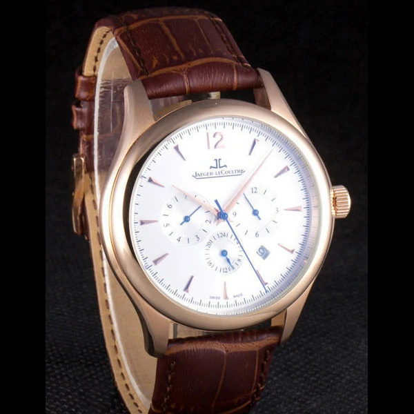 Jaeger Lecoultre Master Gold Bezel Brown Leather Band new59701