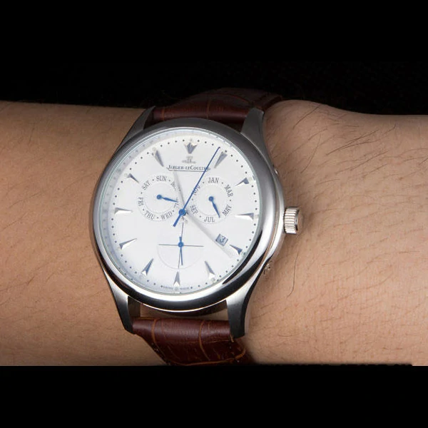 Jaeger Lecoultre Master Silver Bezel Brown Leather Band new59704