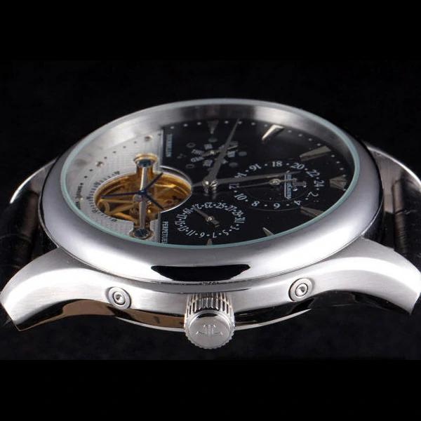 Jaeger Lecoultre Tourbillon Perpetuel Silver Bezel Black Leather Band new59705