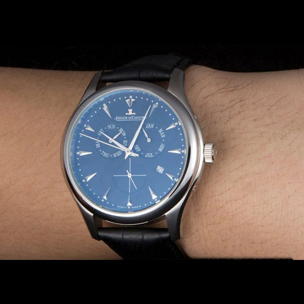 Jaeger Lecoultre Master Silver Bezel Black Leather Band new59706