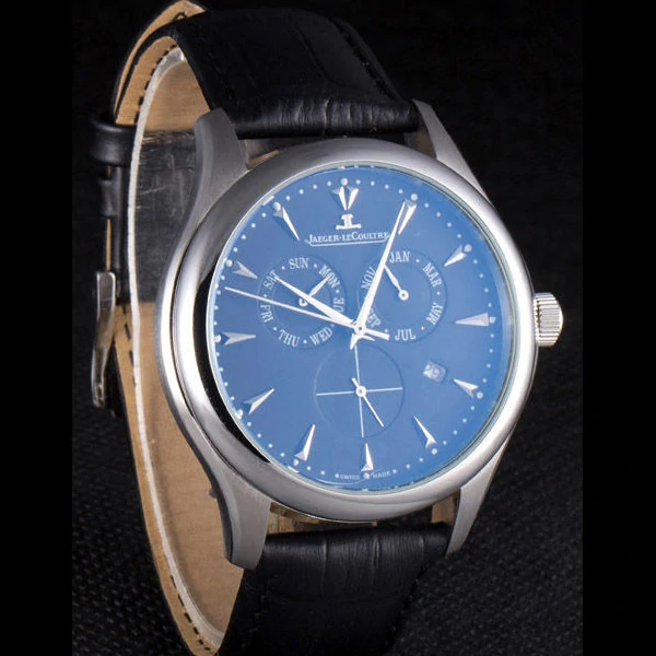 Jaeger Lecoultre Master Silver Bezel Black Leather Band new59706