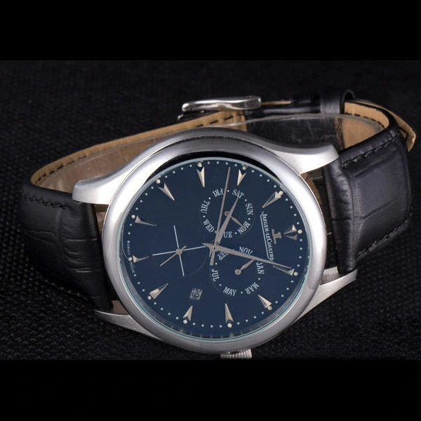 Jaeger Lecoultre Master Silver Bezel Black Leather Band new59706
