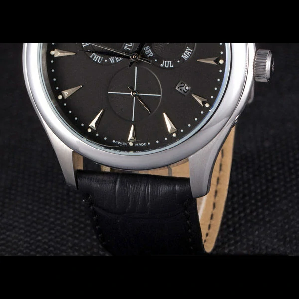 Jaeger Lecoultre Master Silver Bezel Black Leather Band new59706