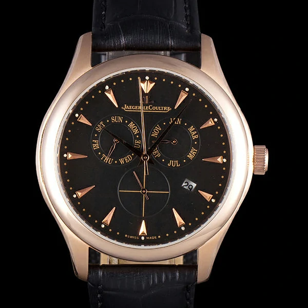 Jaeger Lecoultre Master Gold Bezel Black Leather Band new59707