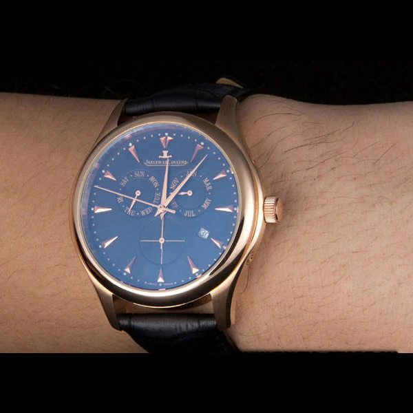 Jaeger Lecoultre Master Gold Bezel Black Leather Band new59707