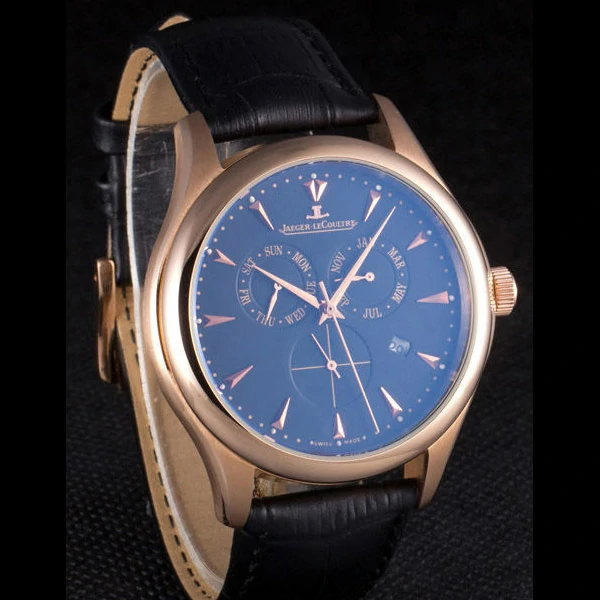 Jaeger Lecoultre Master Gold Bezel Black Leather Band new59707