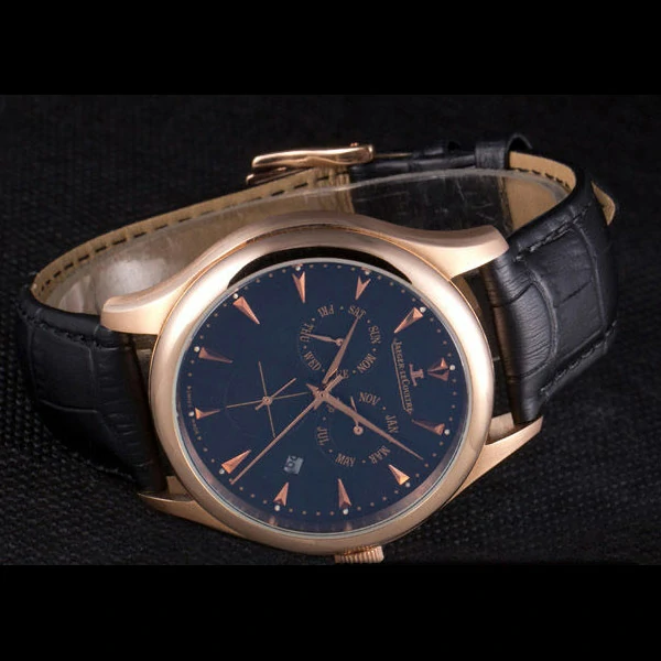 Jaeger Lecoultre Master Gold Bezel Black Leather Band new59707