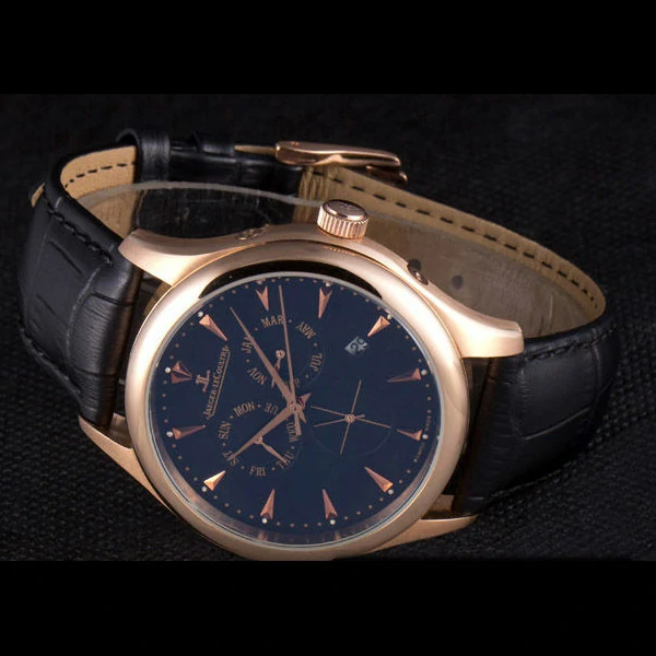 Jaeger Lecoultre Master Gold Bezel Black Leather Band new59707