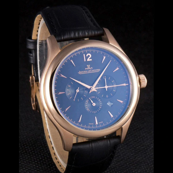 Jaeger Lecoultre Master Gold Bezel Black Leather Band new59710