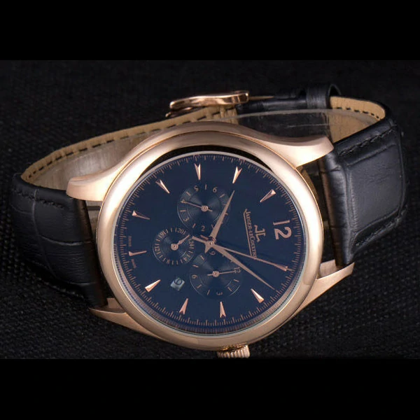 Jaeger Lecoultre Master Gold Bezel Black Leather Band new59710