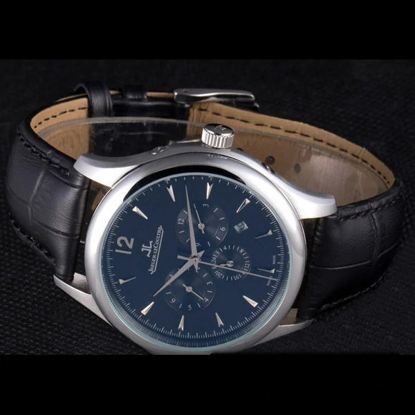 Jaeger Lecoultre Master Silver Bezel Black Leather Band new59711