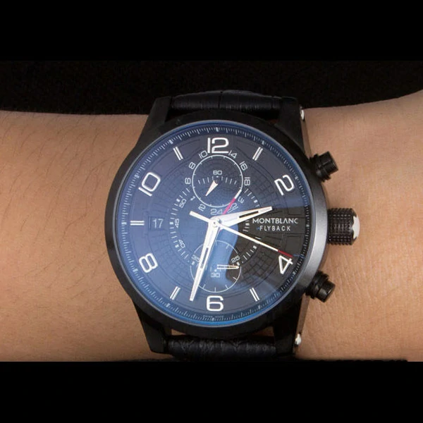 Montblanc Flyback Black Leather Band new59718