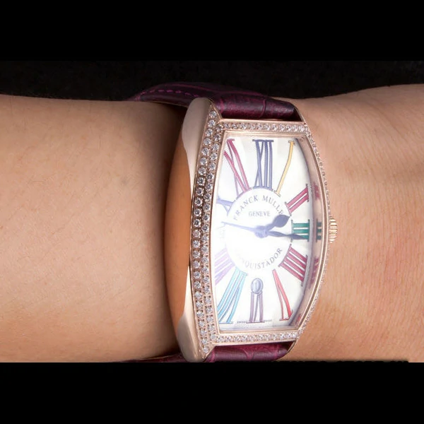 Franck Muller Casablanca Purple Croco Leather Band Crystal Encrusted Bezel new59724