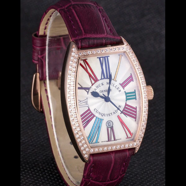 Franck Muller Casablanca Purple Croco Leather Band Crystal Encrusted Bezel new59724