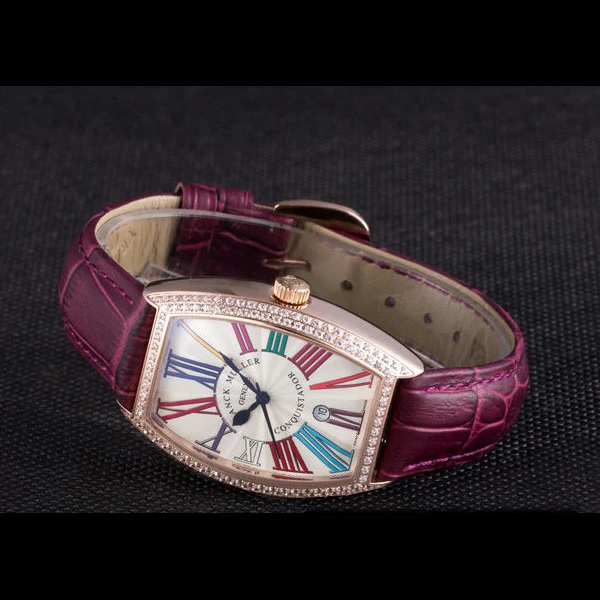 Franck Muller Casablanca Purple Croco Leather Band Crystal Encrusted Bezel new59724