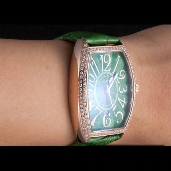 Franck Muller Casablanca Green Croco Leather Band Crystal Encrusted Bezel new59730