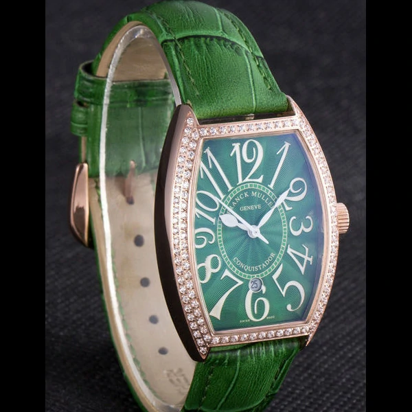 Franck Muller Casablanca Green Croco Leather Band Crystal Encrusted Bezel new59730
