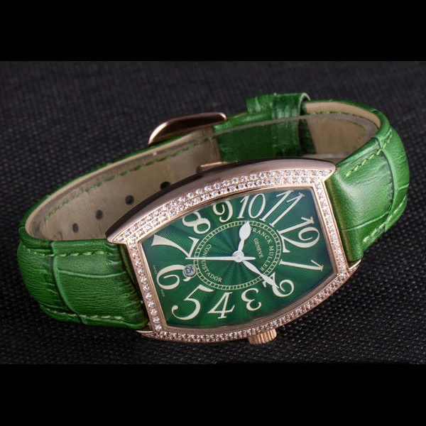 Franck Muller Casablanca Green Croco Leather Band Crystal Encrusted Bezel new59730