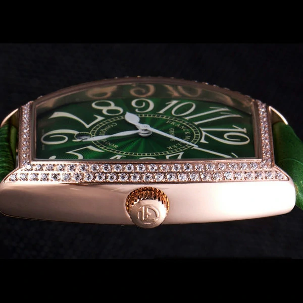 Franck Muller Casablanca Green Croco Leather Band Crystal Encrusted Bezel new59730