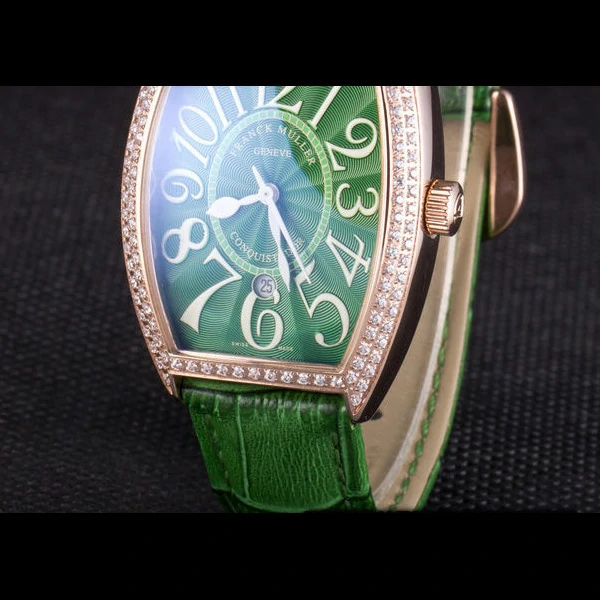 Franck Muller Casablanca Green Croco Leather Band Crystal Encrusted Bezel new59730