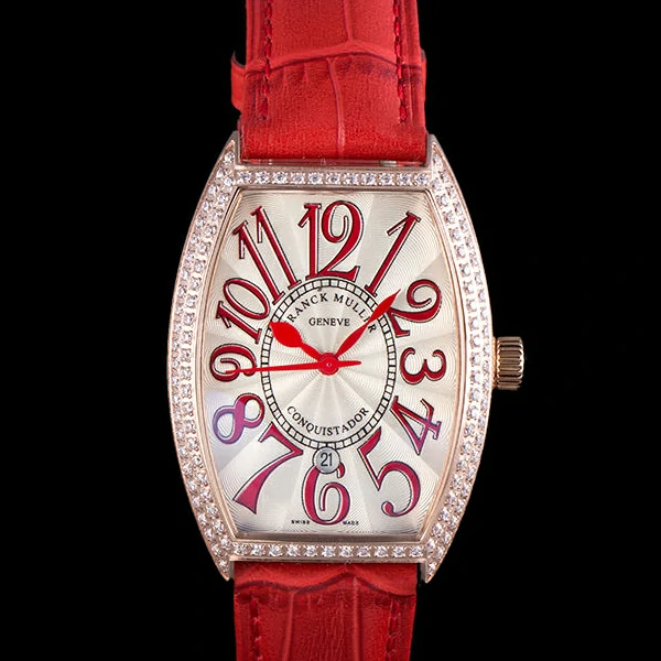 Franck Muller Casablanca Red Croco Leather Band Crystal Encrusted Bezel new59731
