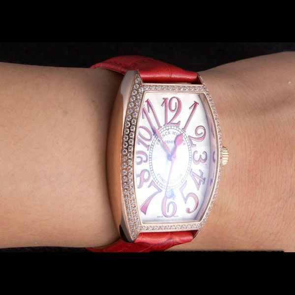 Franck Muller Casablanca Red Croco Leather Band Crystal Encrusted Bezel new59731