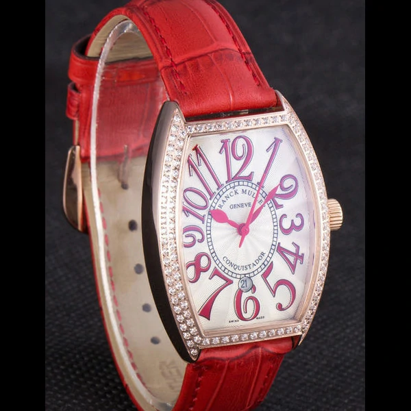 Franck Muller Casablanca Red Croco Leather Band Crystal Encrusted Bezel new59731