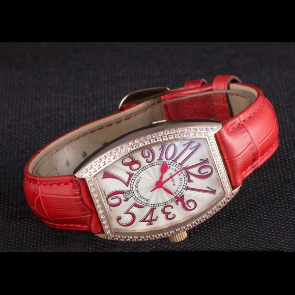 Franck Muller Casablanca Red Croco Leather Band Crystal Encrusted Bezel new59731