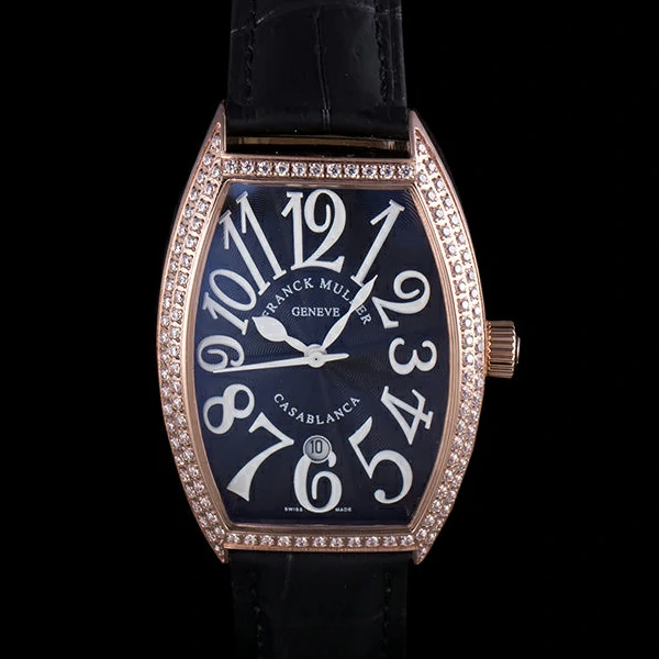Franck Muller Casablanca Black Croco Leather Band Crystal Encrusted Bezel new59732