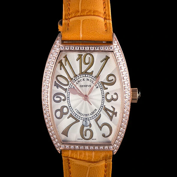 Franck Muller Casablanca Yellow Croco Leather Band Crystal Encrusted Bezel new59733