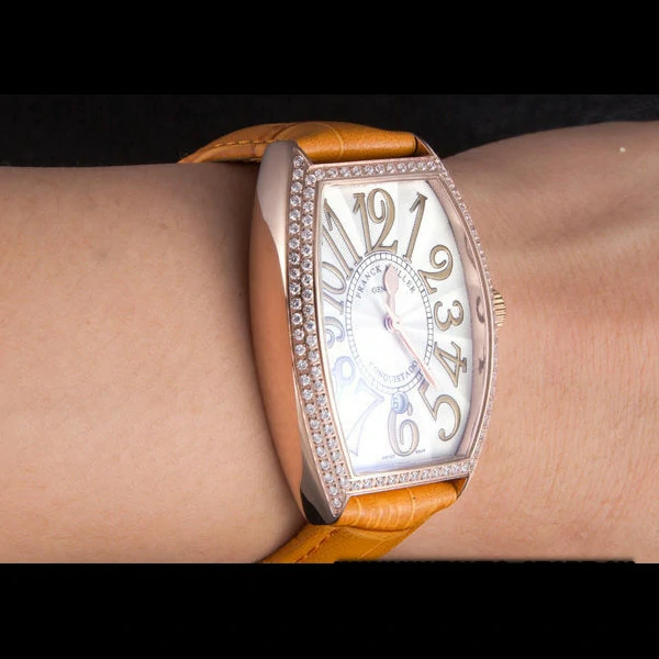 Franck Muller Casablanca Yellow Croco Leather Band Crystal Encrusted Bezel new59733