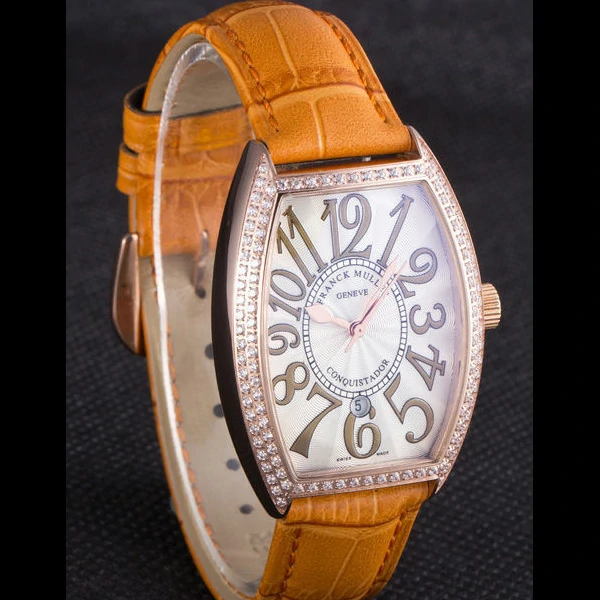 Franck Muller Casablanca Yellow Croco Leather Band Crystal Encrusted Bezel new59733