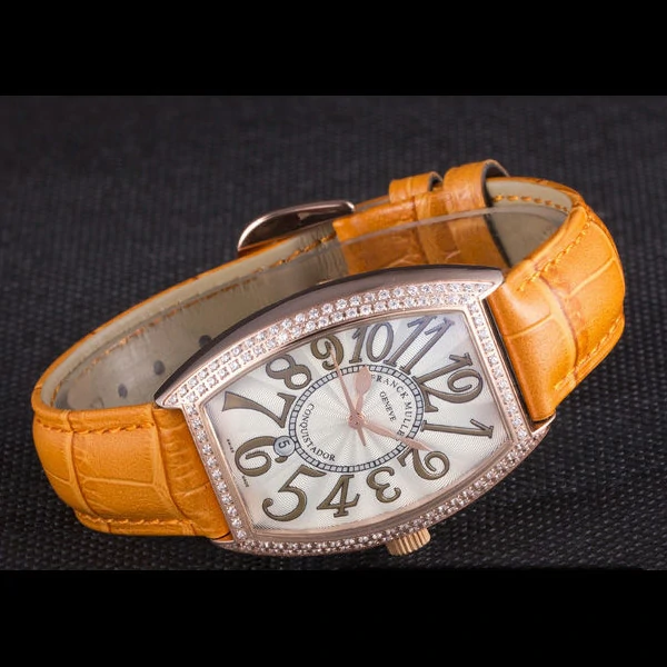 Franck Muller Casablanca Yellow Croco Leather Band Crystal Encrusted Bezel new59733
