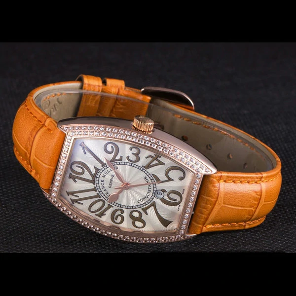 Franck Muller Casablanca Yellow Croco Leather Band Crystal Encrusted Bezel new59733