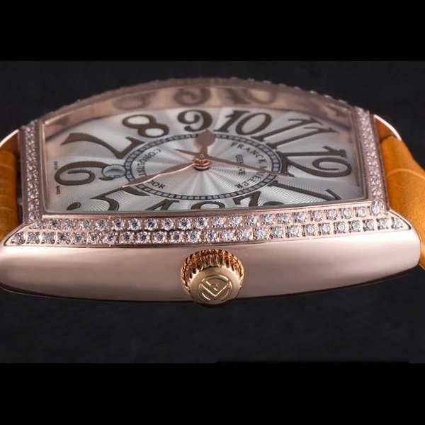 Franck Muller Casablanca Yellow Croco Leather Band Crystal Encrusted Bezel new59733