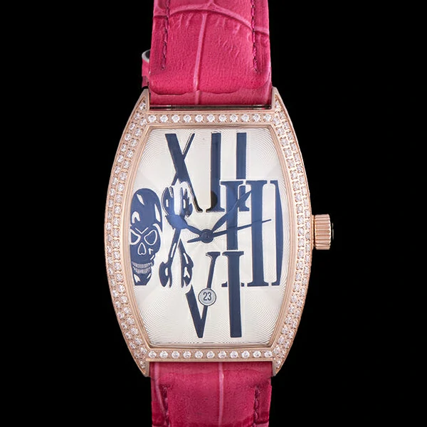 Franck Muller Casablanca Fuchsia Croco Leather Band Crystal Encrusted Bezel new59735