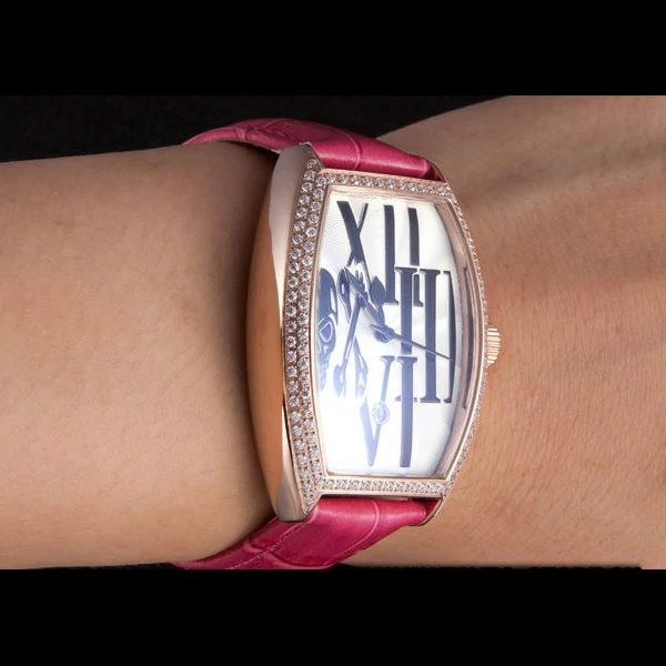 Franck Muller Casablanca Fuchsia Croco Leather Band Crystal Encrusted Bezel new59735