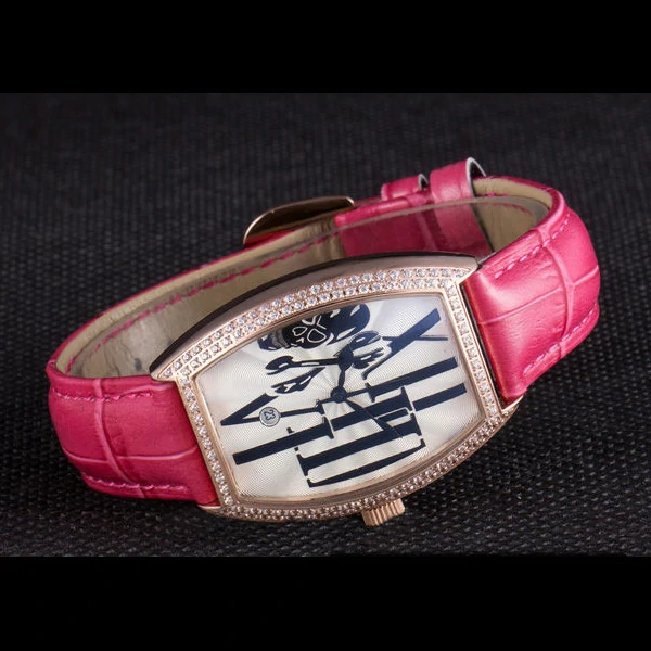 Franck Muller Casablanca Fuchsia Croco Leather Band Crystal Encrusted Bezel new59735