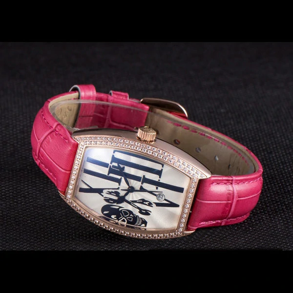 Franck Muller Casablanca Fuchsia Croco Leather Band Crystal Encrusted Bezel new59735