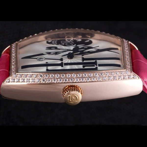 Franck Muller Casablanca Fuchsia Croco Leather Band Crystal Encrusted Bezel new59735