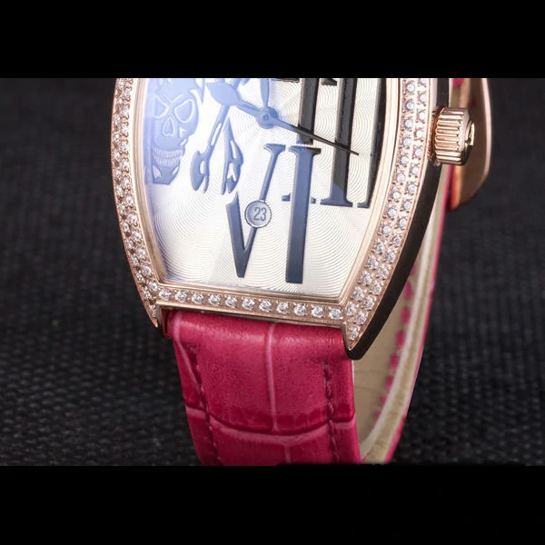 Franck Muller Casablanca Fuchsia Croco Leather Band Crystal Encrusted Bezel new59735