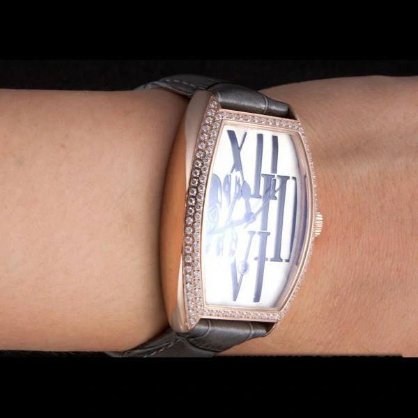 Franck Muller Casablanca Dark Grey Croco Leather Band Crystal Encrusted Bezel new59736