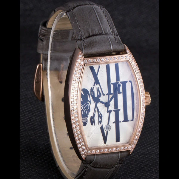 Franck Muller Casablanca Dark Grey Croco Leather Band Crystal Encrusted Bezel new59736