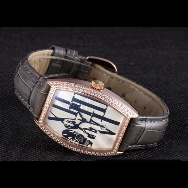 Franck Muller Casablanca Dark Grey Croco Leather Band Crystal Encrusted Bezel new59736