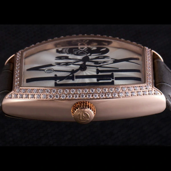 Franck Muller Casablanca Dark Grey Croco Leather Band Crystal Encrusted Bezel new59736